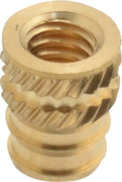 E-Z LOK - #8-32, 0.208" Small to 0.234" Large End Hole Diam, Brass Double Vane Tapered Hole Threaded Insert - 1/4" Insert, 0.212" Pilot Diam, 5/16" OAL, 0.133" Min Wall Thickness - All Tool & Supply