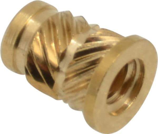 E-Z LOK - #6 32 UNC, 0.214" Diam, Brass Headed Heat Installed Threaded Insert - 0.189" Hole, 0.311" OAL x 0.027" High, 1/4" Head Diam - All Tool & Supply