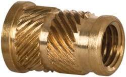 E-Z LOK - 1/4 28 UNF, 0.341" Diam, Brass Headed Heat Installed Threaded Insert - 0.315" Hole, 0.553" OAL x 0.05" High, 3/8" Head Diam - All Tool & Supply