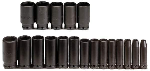 Proto - 19 Piece 3/8" Drive Deep Well Impact Socket Set - 6 Points, 6mm to 24mm Range, Metric Measurement Standard - All Tool & Supply