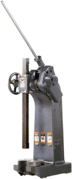 Dake - 1-1/2" Ram, 7-3/4" Throat Depth, 6 Ton Manual Arbor Press - 20-1/4" Max Work Height x 15-1/2" Max Work Width, Compound Leverage, 66:1 Leverage Ratio, 8-1/4" Base Width x 20" Base Depth - All Tool & Supply