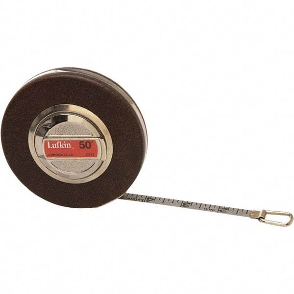 Lufkin - 50' x 3/8" White Steel Blade Tape Measure - 1/8" Graduation, Brown Steel Case - All Tool & Supply