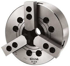 Kitagawa - 3 Jaws, 12" Chuck Diam, Plain Back Mount, 3.5827" Through Hole, Drawbar, Hydraulic Power Lathe Chuck - 31,718 Lb Force per Jaw, 1.5mm x 60 Serrated Jaw Interface, 34mm to 304mm Jaw Capacity, 3,300 RPM, High Speed Steel Body - All Tool & Supply