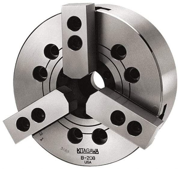 Kitagawa - 2 Jaws, 10" Chuck Diam, A2-6 Mount, 2.953" Through Hole, Drawbar, Hydraulic Power Lathe Chuck - 24,449 Lb Force per Jaw, 1.5mm x 60 Serrated Jaw Interface, 4,200 RPM, High Speed Steel Body - All Tool & Supply