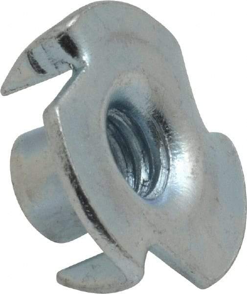 Value Collection - 1/4-20 Zinc-Plated Steel Standard Tee Nut - 5/16" Barrel Length, 3/4" Flange Diam, 3 Prongs - All Tool & Supply