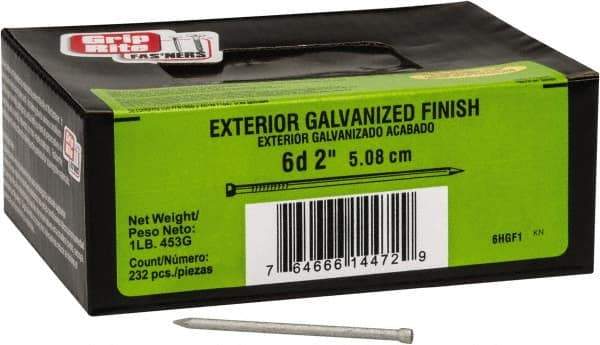 Value Collection - 6D, 13 Gauge, 2" OAL Finishing Nails - Smooth Shank, Grade 2 Steel, Galvanized Finish - All Tool & Supply