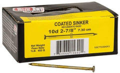 Value Collection - 10D, 11 Gauge, 3" OAL Sinker Nails - Smooth Shank, Grade 2 Steel, Cement Coated Finish - All Tool & Supply