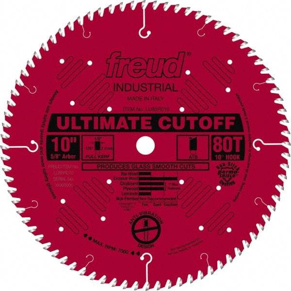 Freud - 10" Diam, 5/8" Arbor Hole Diam, 80 Tooth Wet & Dry Cut Saw Blade - Carbide-Tipped, Standard Round Arbor - All Tool & Supply