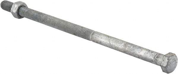 Value Collection - 1/2-13 Thread, 10" Length Under Head, Steel Hex Head Bolt - Hot Dipped Galvanized Coated, 3/4" Hex, UNC Thread, ANSI/ASME B18.2.2 & ASME B18.2.1, Grade 2 - All Tool & Supply