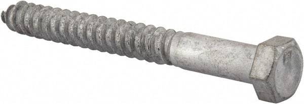 Value Collection - 1/2" Screw, 5" Length Under Head, Steel, Hex Head Lag Screw - Hot Dipped Galvanized, AISI 1006, ASME B18.2.1 Fastner, Grade 1006-1022 - All Tool & Supply