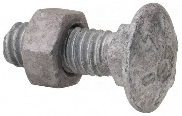 Value Collection - 5/16-18 UNC 1" Length Under Head, Standard Square Neck, Carriage Bolt - 1006-1050 Steel, Galvanized Zinc-Plated Finish - All Tool & Supply