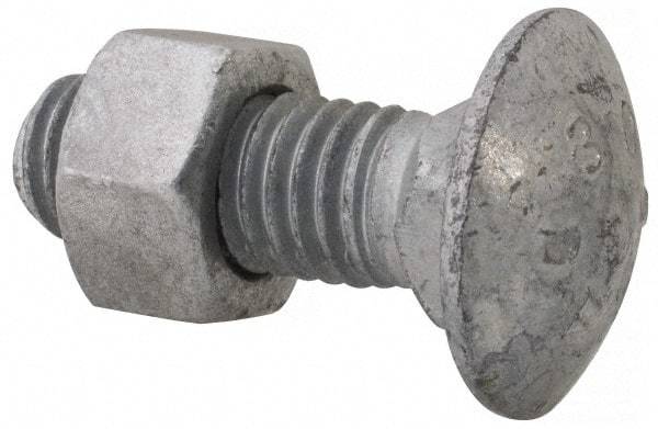 Value Collection - 1/2-13 UNC 1-1/2" Length Under Head, Standard Square Neck, Carriage Bolt - 1006-1050 Steel, Galvanized Zinc-Plated Finish - All Tool & Supply