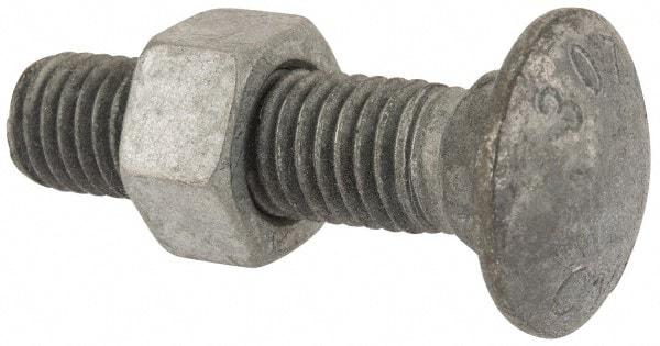 Value Collection - 5/8-11 UNC 2-1/2" Length Under Head, Standard Square Neck, Carriage Bolt - 1006-1050 Steel, Galvanized Zinc-Plated Finish - All Tool & Supply