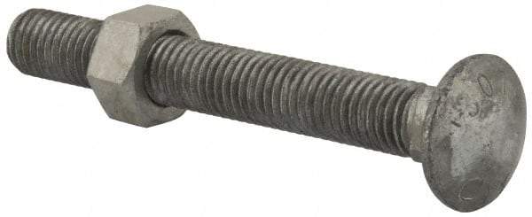 Value Collection - 5/8-11 UNC 5" Length Under Head, Standard Square Neck, Carriage Bolt - 1006-1050 Steel, Galvanized Zinc-Plated Finish - All Tool & Supply