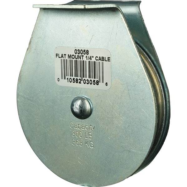 Block Division - 800 Lbs. Load Limit, Flat Standard Block - Upright Mount, Single Sheave, 3 Inch Outside Diameter, Wire Rope, 1/4 Inch Diameter, Eye, 7/8 Inch Inside Diameter, Carbon Steel, Zinc Plated Finish - All Tool & Supply