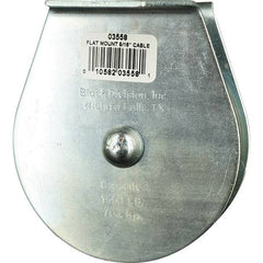 Block Division - 1, 550 Lbs. Load Limit, Flat Standard Block - Upright Mount, Single Sheave, 3-1/2 Inch Outside Diameter, Wire Rope, 5/16 Inch Diameter, Eye, 1-3/16 Inch Inside Diameter, Carbon Steel, Zinc Plated Finish - All Tool & Supply