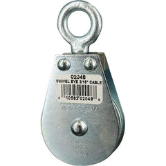 Block Division - 600 Lbs. Load Limit, Swivel Eye Standard Block - Single Sheave, 2 Inch Outside Diameter, Wire Rope, 3/16 Inch Diameter, Eye, 5/8 Inch Inside Diameter, Carbon Steel, Zinc Plated Finish - All Tool & Supply