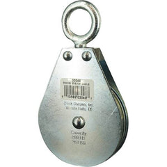 Block Division - 640 Lbs. Load Limit, Swivel Eye Standard Block - Single Sheave, 3-3/4 Inch Outside Diameter, Wire Rope, 1/4 Inch Diameter, Eye, 7/8 Inch Inside Diameter, Carbon Steel, Zinc Plated Finish - All Tool & Supply