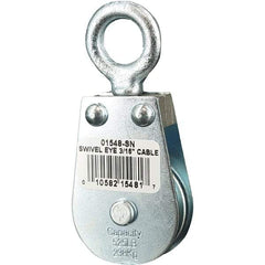 Block Division - 525 Lbs. Load Limit, Swivel Eye Snatch Block - Single Sheave, 1-1/2 Inch Outside Diameter, Wire Rope, 3/16 Inch Diameter, Eye, 5/8 Inch Inside Diameter, Carbon Steel, Zinc Plated Finish - All Tool & Supply