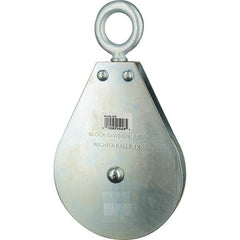 Block Division - 1, 550 Lbs. Load Limit, Swivel Eye Snatch Block - Single Sheave, 3-1/2 Inch Outside Diameter, Wire Rope, 5/16 Inch Diameter, Eye, 1-3/16 Inch Inside Diameter, Carbon Steel, Zinc Plated Finish - All Tool & Supply