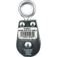 Block Division - 525 Lbs. Load Limit, Swivel Eye Snatch Block - Double Sheave, 1-5/8 Inch Outside Diameter, Wire Rope, 3/16 Inch Diameter, Eye, 5/8 Inch Inside Diameter, Carbon Steel, Zinc Plated Finish - All Tool & Supply