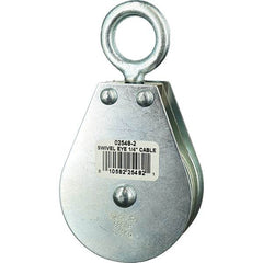 Block Division - 685 Lbs. Load Limit, Swivel Eye Snatch Block - Double Sheave, 2-1/2 Inch Outside Diameter, Wire Rope, 1/4 Inch Diameter, Eye, 7/8 Inch Inside Diameter, Carbon Steel, Zinc Plated Finish - All Tool & Supply