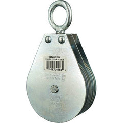 Block Division - 800 Lbs. Load Limit, Swivel Eye Snatch Block - Double Sheave, 3 Inch Outside Diameter, Wire Rope, 1/4 Inch Diameter, Eye, 7/8 Inch Inside Diameter, Carbon Steel, Zinc Plated Finish - All Tool & Supply