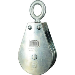 Block Division - 1, 550 Lbs. Load Limit, Swivel Eye Snatch Block - Double Sheave, 3-3/4 Inch Outside Diameter, Wire Rope, 5/16 Inch Diameter, Eye, 1-3/16 Inch Inside Diameter, Carbon Steel, Zinc Plated Finish - All Tool & Supply