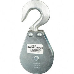 Block Division - 685 Lbs. Load Limit, Swivel Hook Block - Single Sheave, 2-1/2 Inch Outside Diameter, Wire Rope, 1/4 Inch Diameter, Eye, 3/8 Inch Inside Diameter, Carbon Steel, Zinc Plated Finish - All Tool & Supply