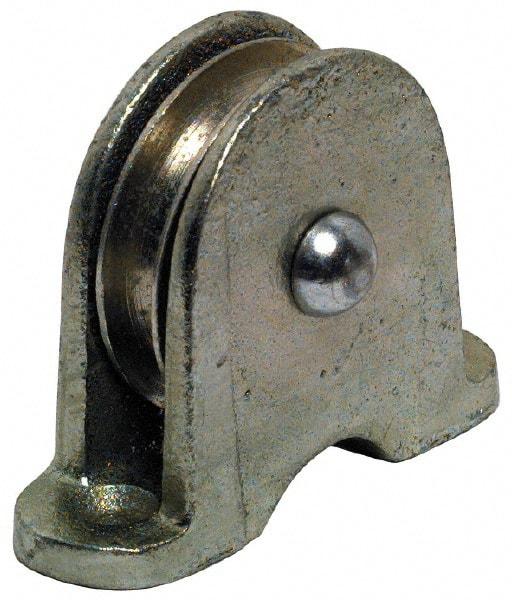 Value Collection - Single Closed Upright Mount Guidance Pulley - Sheave, 2 Inch Outside Diameter, Wire Rope, 1/4 Inch Diameter, 0.209 Inch to 0.22 Inch Mounting Hole Diameter Iron, Galvanized Finish - All Tool & Supply