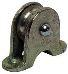 Value Collection - Single Shield Upright Mount Guidance Pulley - Sheave, 1-1/2 Inch Outside Diameter, Fibrous Rope, 3/8 Inch Diameter, 0.183 Inch to 0.194 Inch Mounting Hole Diameter Malleable Iron, Galvanized Finish - All Tool & Supply