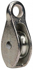 Value Collection - Rigid Eye Single Sheave Pulley - Sheave, 1-1/2 Inch Outside Diameter, Fibrous Rope, 3/8 Inch Diameter, Malleable Iron, Galvanized Finish - All Tool & Supply