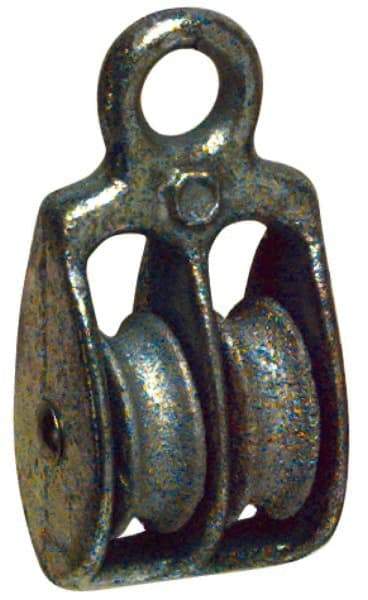 Value Collection - Rigid Eye Double Sheave Pulley - Sheave, 2 Inch Outside Diameter, Fibrous Rope, 1/2 Inch Diameter, Malleable Iron, Galvanized Finish - All Tool & Supply