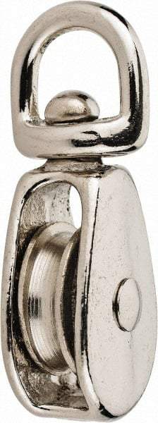 Value Collection - Swivel Eye Single Sheave Pulley - Sheave, 1 Inch Outside Diameter, Fibrous Rope, 1/4 Inch Diameter, Gray Iron, Zinc Plated Finish - All Tool & Supply