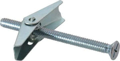 Value Collection - 1/4" Screw, 1/4" Diam, 3" Long, Toggle Bolt Drywall & Hollow Wall Anchor - 1/4" Drill, Zinc Plated, Steel, Use in Concrete, & Masonry, Hollow Tile, Plaster & Wallboard - All Tool & Supply