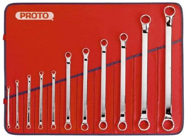 Proto - 11 Piece, 5/32" to 7/16", 12 Point Box End Wrench Set - Metric Measurement Standard, Full Polish Finish, Comes in Nylon Roll - All Tool & Supply