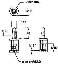 Made in USA - #8-32 Thread, 3/4" Body Length, Nylon Screw Mount - 5/16" Width Across Flats - All Tool & Supply