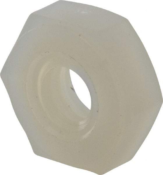 Made in USA - #8-32 UNC Nylon Right Hand Hex Nut - 8.51mm Across Flats, 3.3mm High, Uncoated - All Tool & Supply