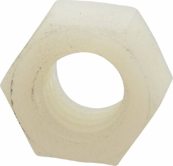 Made in USA - 3/8-16 UNC Nylon Right Hand Hex Nut - 14.22mm Across Flats, 8.38mm High, Uncoated - All Tool & Supply