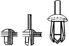 Made in USA - Round Head Nylon Push Mount Blind Rivet - Nylon Mandrel, 0.093" to 0.35" Grip, 0.38" Head Diam, 0.187" Max Hole Diam, 0.45" Length Under Head, 1/8" Body Diam - All Tool & Supply