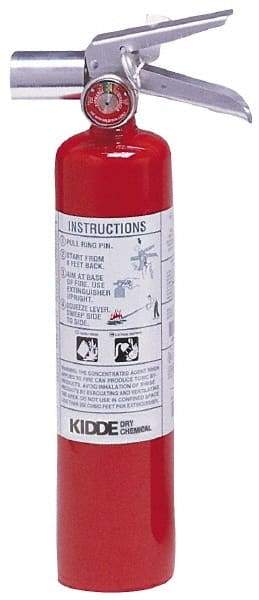 Kidde - 2.5 Lb, 2-B:C Rated, Halotron Fire Extinguisher - 3" Diam x 14.87" High, 100 psi, 10' Discharge in 9 sec, Steel Cylinder - All Tool & Supply