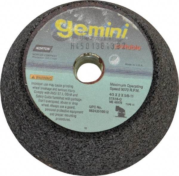 Norton - 4" Diam, 2" Overall Thickness, 16 Grit, Type 11 Tool & Cutter Grinding Wheel - Very Coarse Grade, Aluminum Oxide, Q Hardness, 9,070 RPM - All Tool & Supply