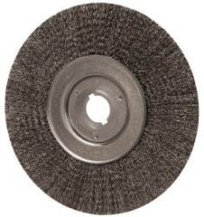 Weiler - 10" OD, 1-1/4" Arbor Hole, Crimped Steel Wheel Brush - 3/4" Face Width, 2-1/2" Trim Length, 0.014" Filament Diam, 4,000 RPM - All Tool & Supply