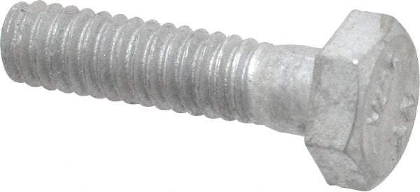 Value Collection - 1/4-20 Thread, 1" Length Under Head, Steel Hex Head Bolt - Hot Dipped Galvanized Coated, 7/16" Hex, UNC Thread, ANSI/ASME B18.2.2 & ASME B18.2.1, Grade 2 - All Tool & Supply