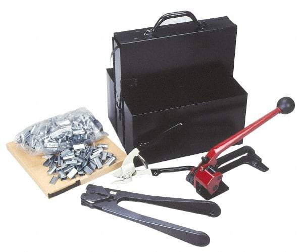 Value Collection - 200 Inch Long x 1/2 Inch Wide, Strapping Kit - Contains 2 Coils, 500 Seals, Steel Strap Cutter, Sealing Tool, Tensioner and Heavy Duty Reusable Dispenser - All Tool & Supply