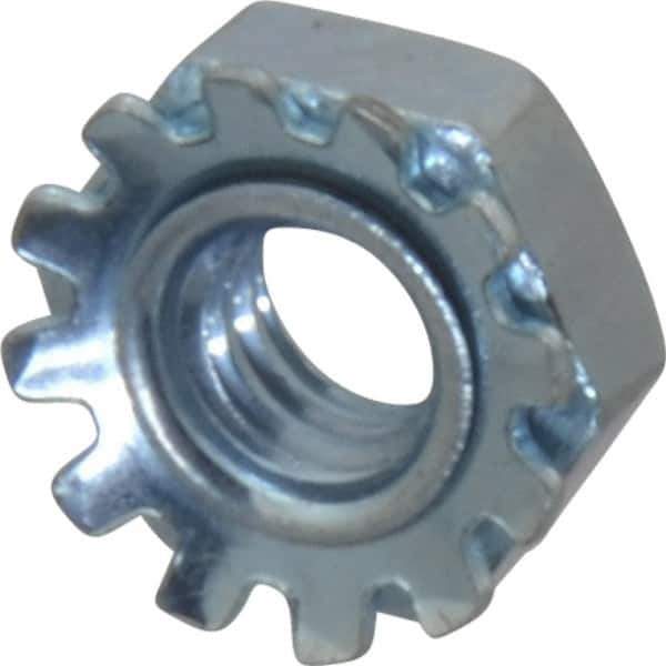 Value Collection - #8-32, Zinc Plated, Steel Hex Nut with External Tooth Washer - 5/16" Washer Diam, 11/32" Width Across Flats - All Tool & Supply