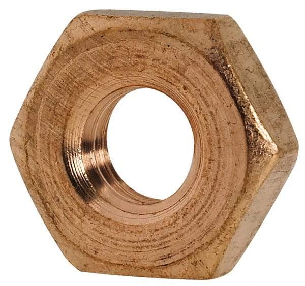 Value Collection - #10-32 UNF Silicon Bronze Right Hand Machine Screw Hex Nut - 3/8" Across Flats, 1/8" High, Uncoated - All Tool & Supply