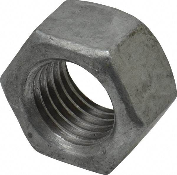 Value Collection - 1-8 UNC Steel Right Hand Hex Nut - 1-1/2" Across Flats, 55/64" High, Hot Dipped Galvanized Finish - All Tool & Supply