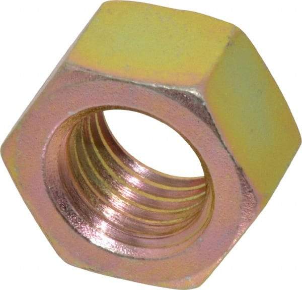 Value Collection - 1-8 UNC Steel Right Hand Hex Nut - 1-1/2" Across Flats, 55/64" High, Zinc Yellow Dichromate Finish - All Tool & Supply