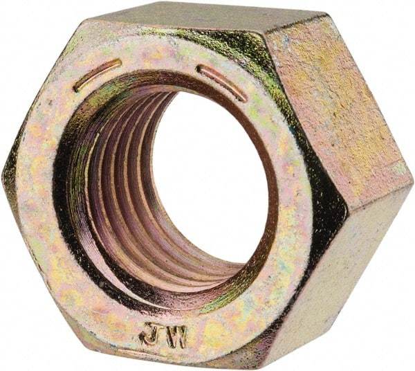 Value Collection - 1-1/8 - 7 UNC Steel Right Hand Hex Nut - 1-11/16" Across Flats, 31/32" High, Zinc Yellow Dichromate Finish - All Tool & Supply